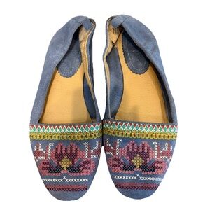 Latigo Basia Blue Suede Embroidered Flats Size 9.5